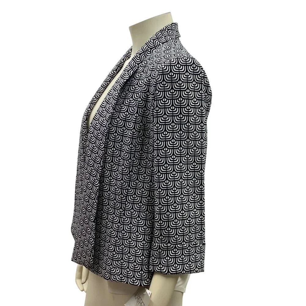 Kasper Womens Black & White‎ Patterned Open-Front Blazer Jacket Size 6 NWT